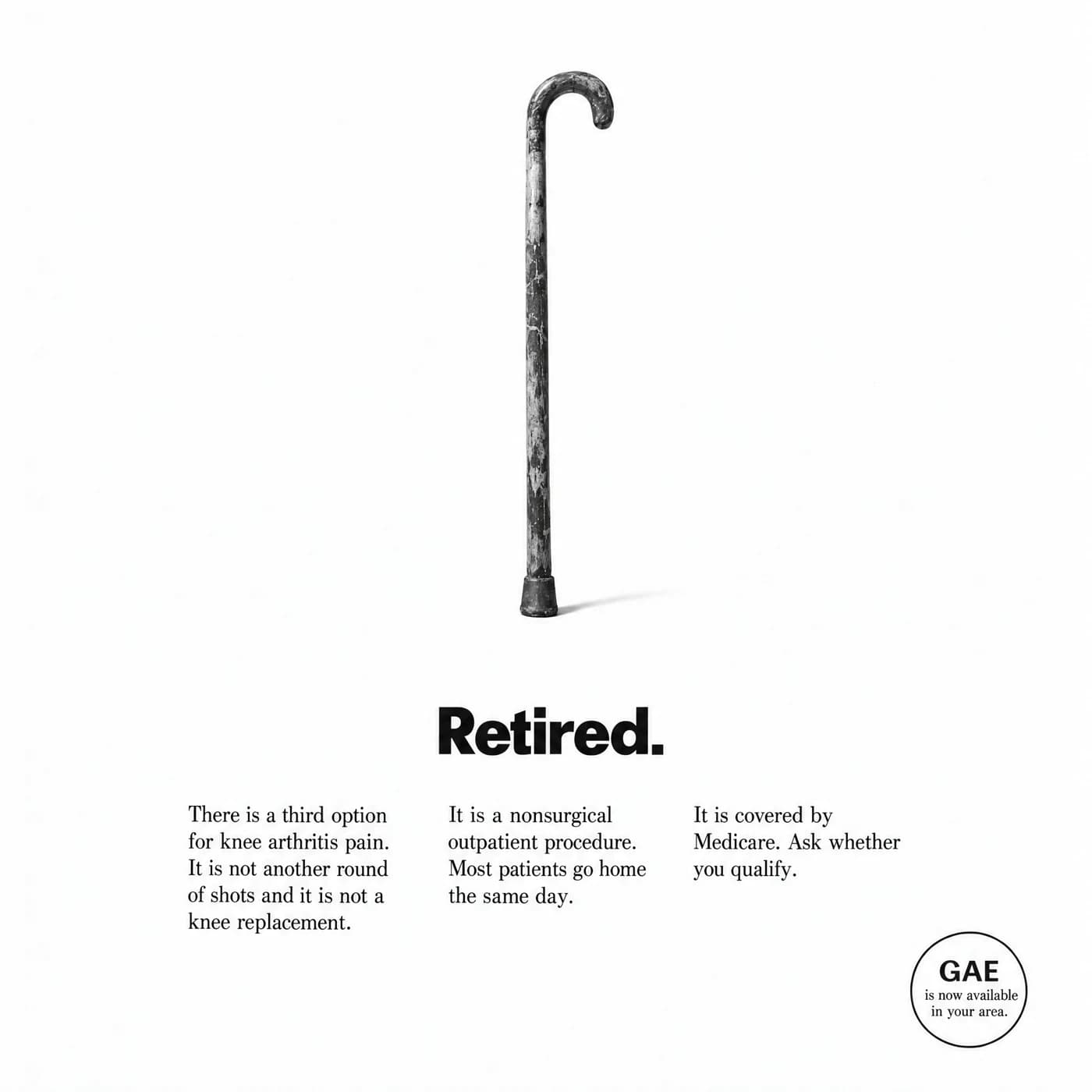 GAE campaign artwork. A simple visual and a treatment-specific message.